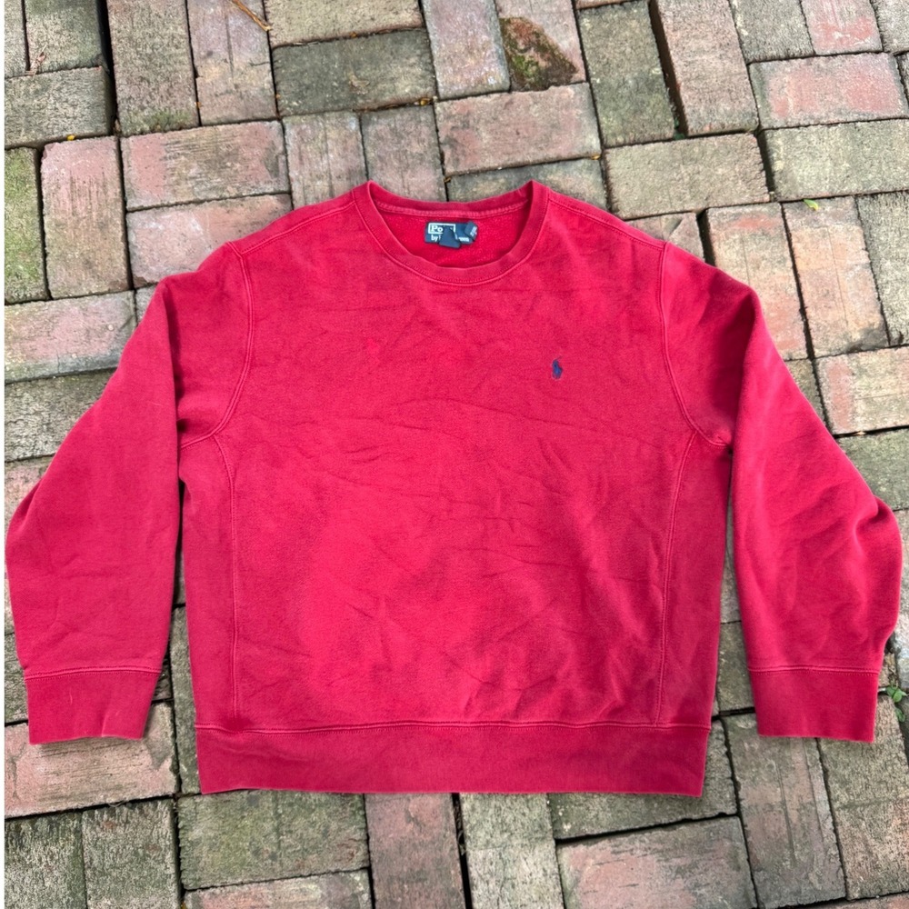 Polo Ralph Lauren Mens XL Red Crewneck Sweatshirt Navy Blue Pony‎ Logo Fleece
